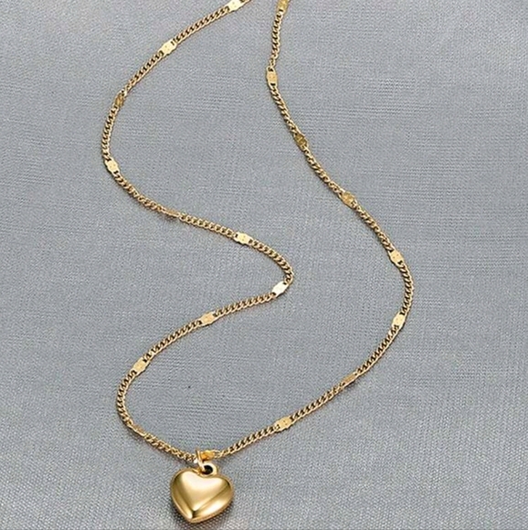 Fashion Necklace With Puffed Heart Pendant, Yellow Gold Tone - Picture 5 of 5
